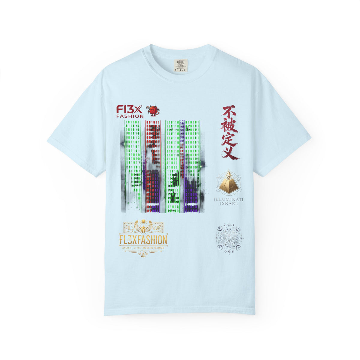 Graphic T-Shirt — Futuristic Cityscape Design with Japanese Calligraphy