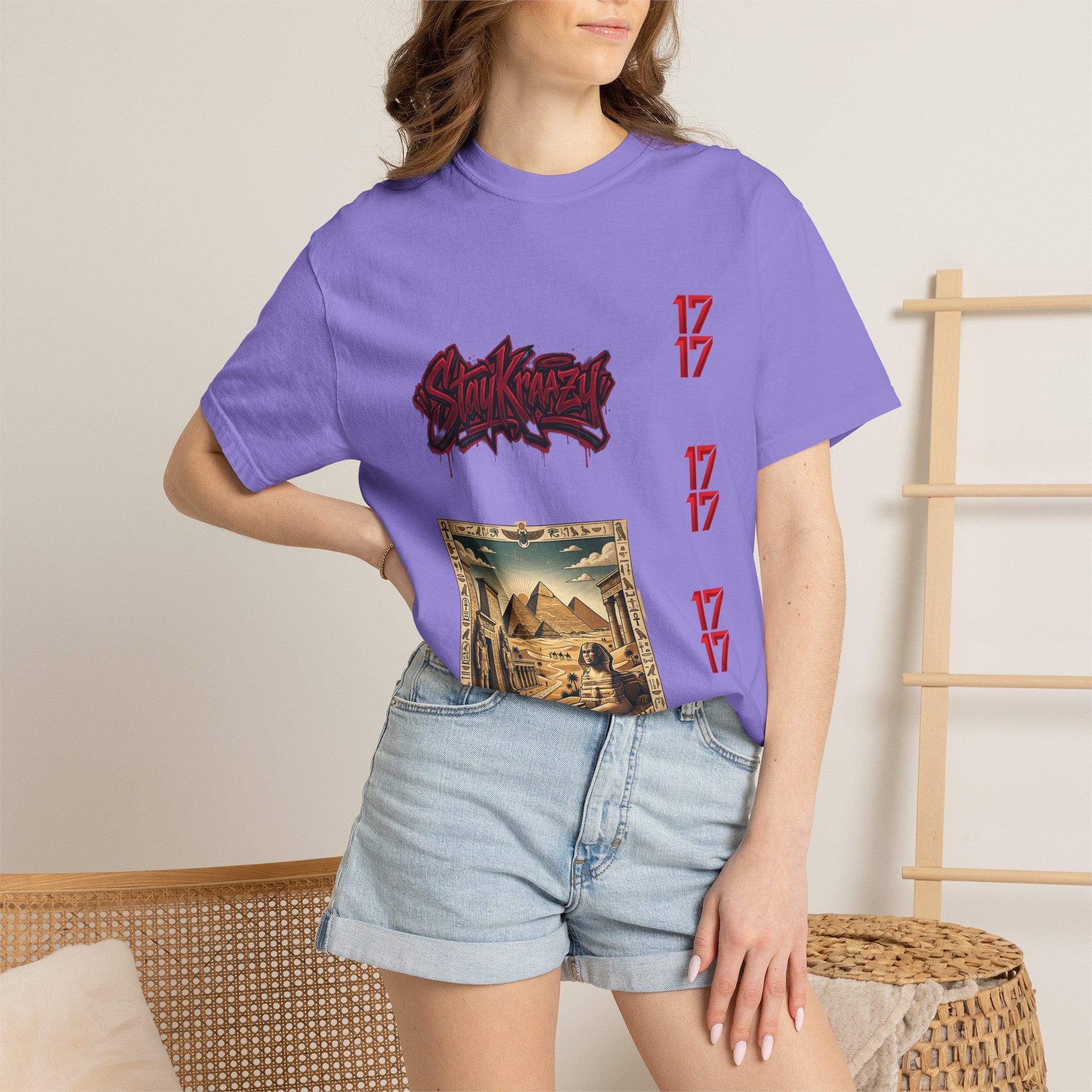 Graphic T-Shirt — Vintage Pyramid Collage with 'Wanted' Drip Design