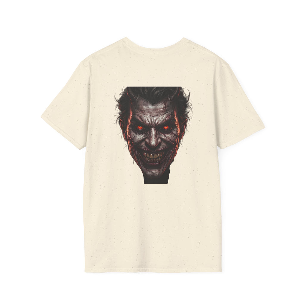 Horror Joker Face T-Shirt — Red-Eyed Villain Graphic Tee