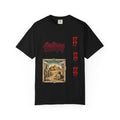 Graphic T-Shirt — Vintage Pyramid Collage with 'Wanted' Drip Design