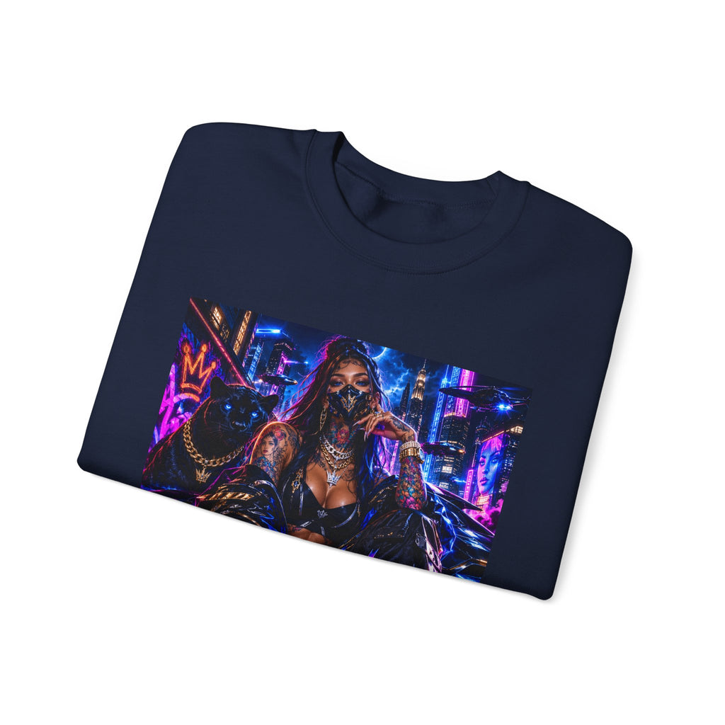 Cyberpunk Queen Crewneck Sweatshirt — Neon Futuristic Streetwear