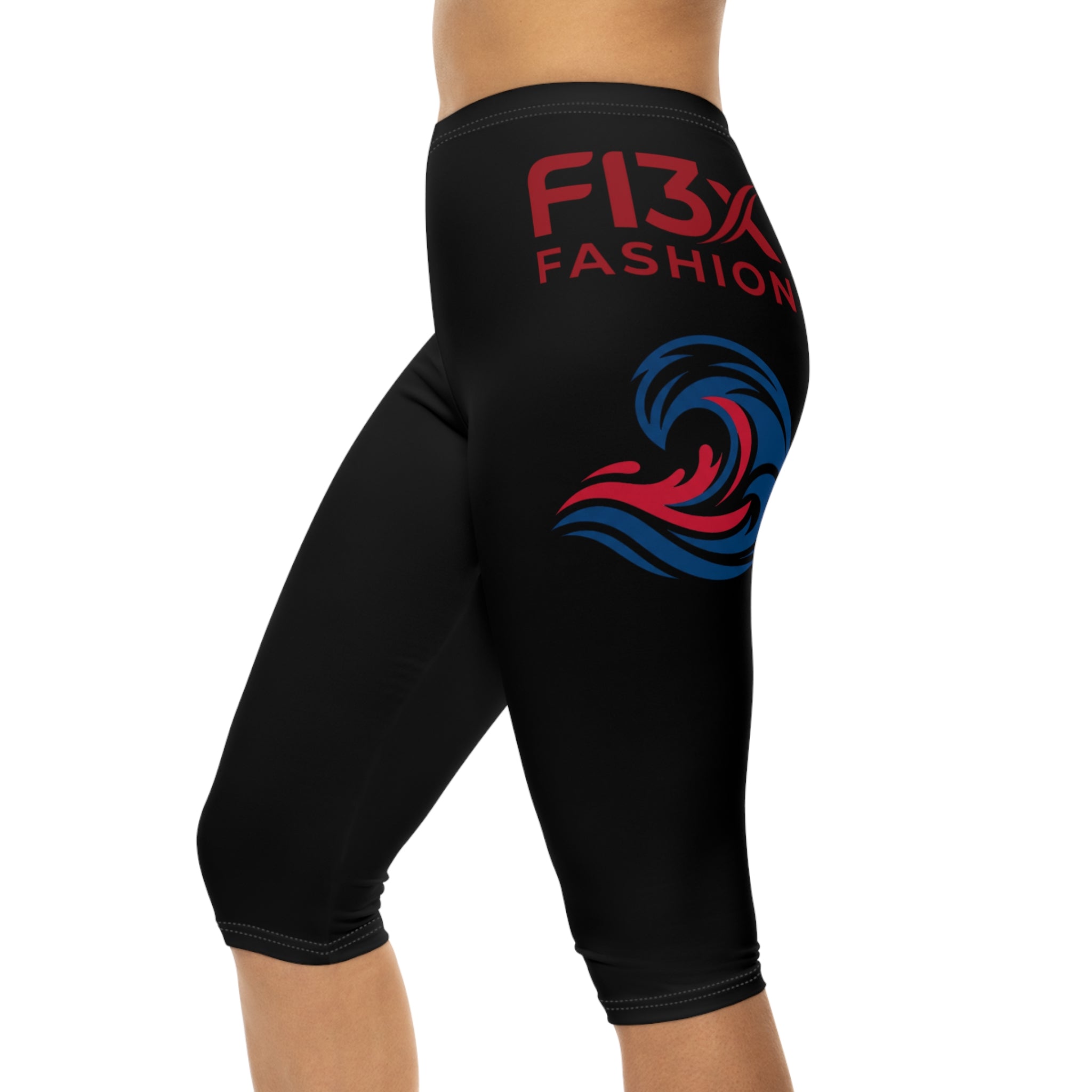 Wave Logo Capri Leggings — Women’s Athletic AOP Crop Pants