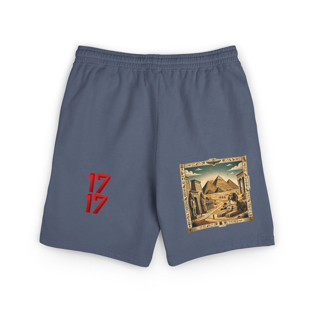 Fleece Sweat Shorts — Retro Egyptian Pyramids & 17 Graphic Lounge Shorts