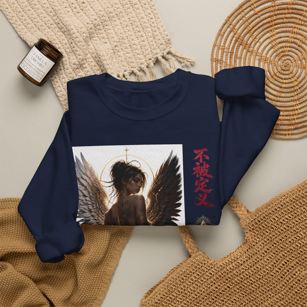 Angel Wings Graphic Sweatshirt — Dark Gothic Anime Design with Japanese Text