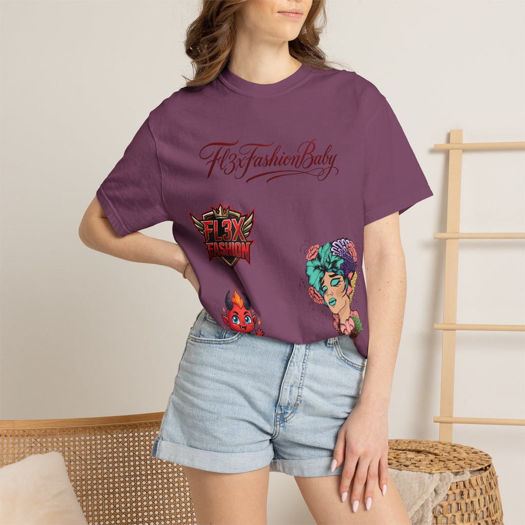 Artistic Floral Portrait T-Shirt — 'Fl3xFashionBaby' Graphic Tee