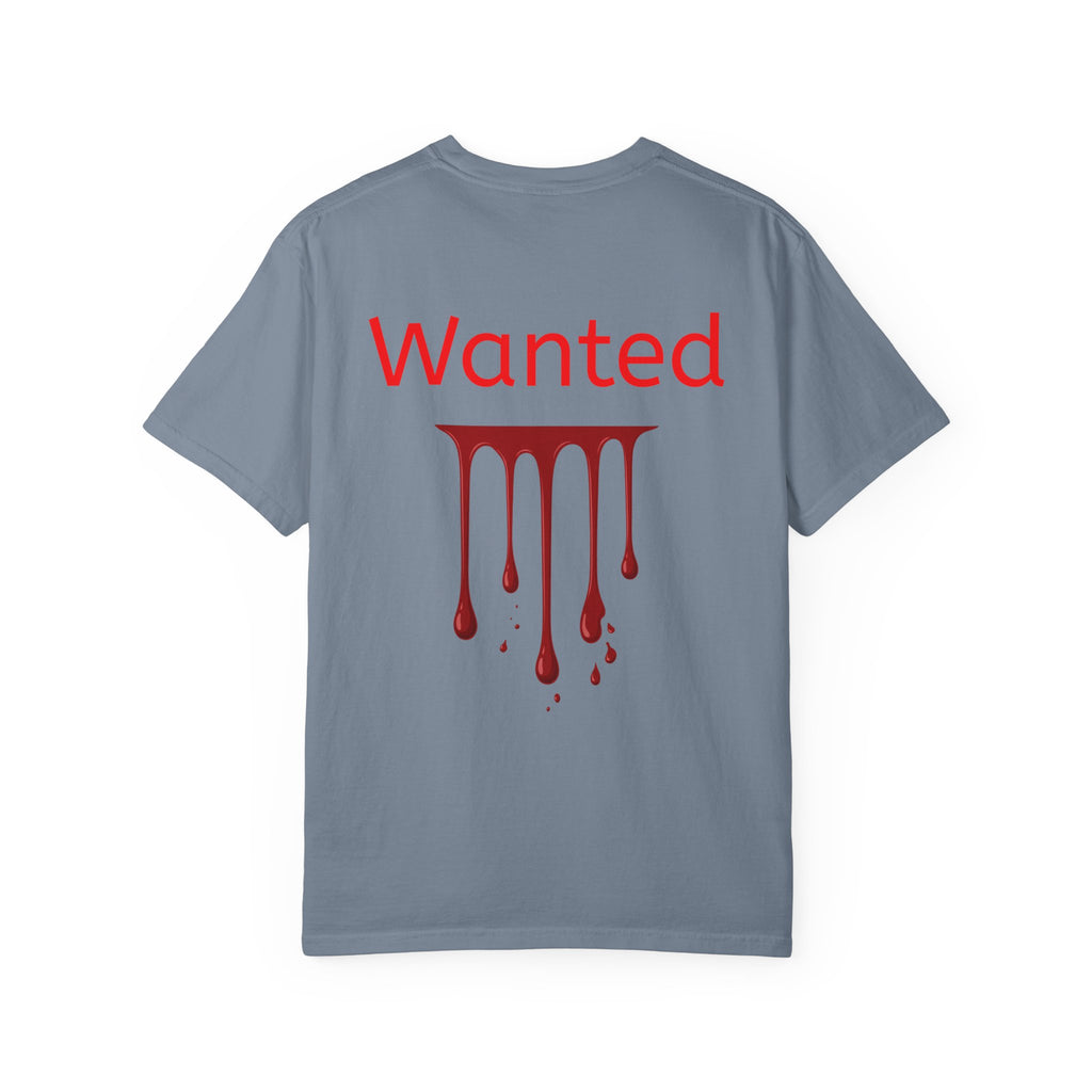 Graphic T-Shirt — Vintage Pyramid Collage with 'Wanted' Drip Design