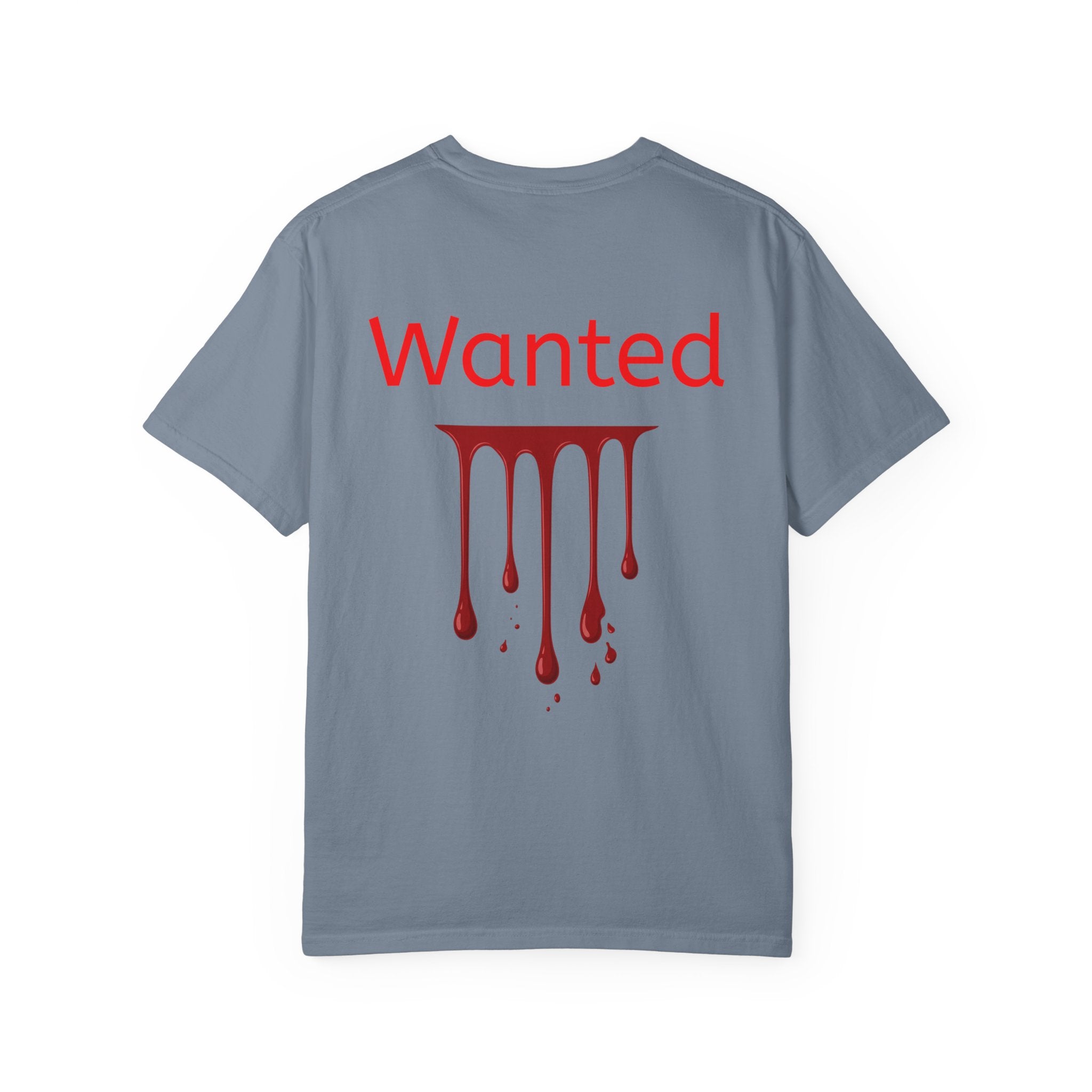 Graphic T-Shirt — Vintage Pyramid Collage with 'Wanted' Drip Design