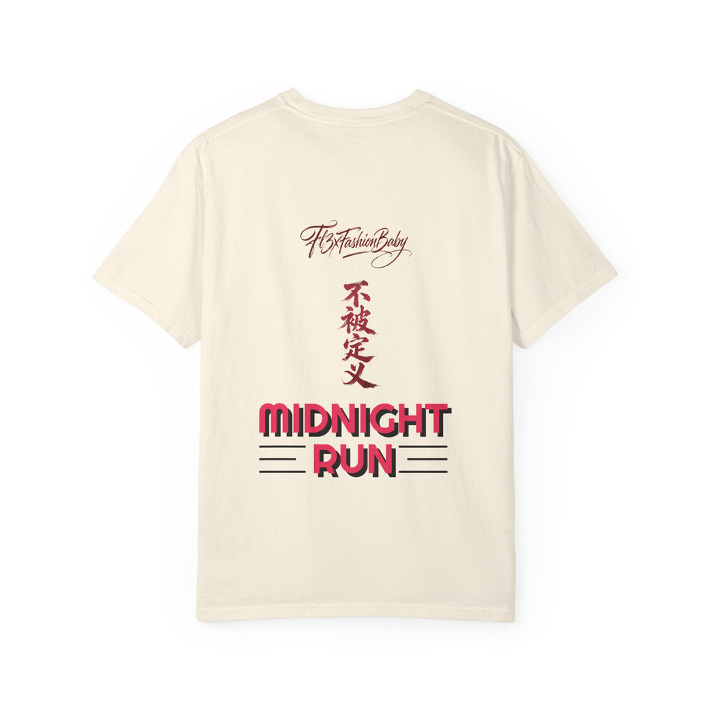 Midnight Run Tee — Vertical Japanese Script Graphic T-Shirt