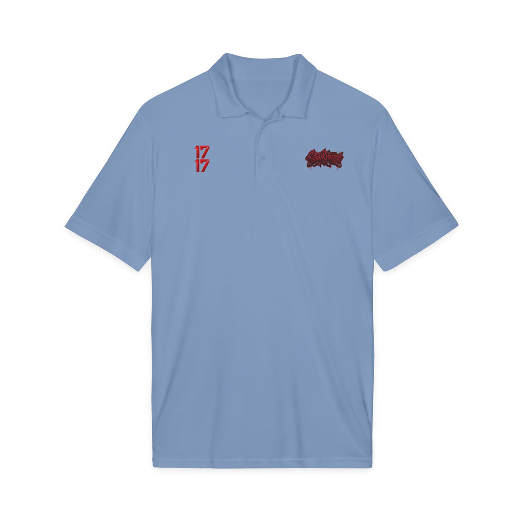 White Polo Shirt with Red '17' and Grunge Logo – Athletic Team Polo
