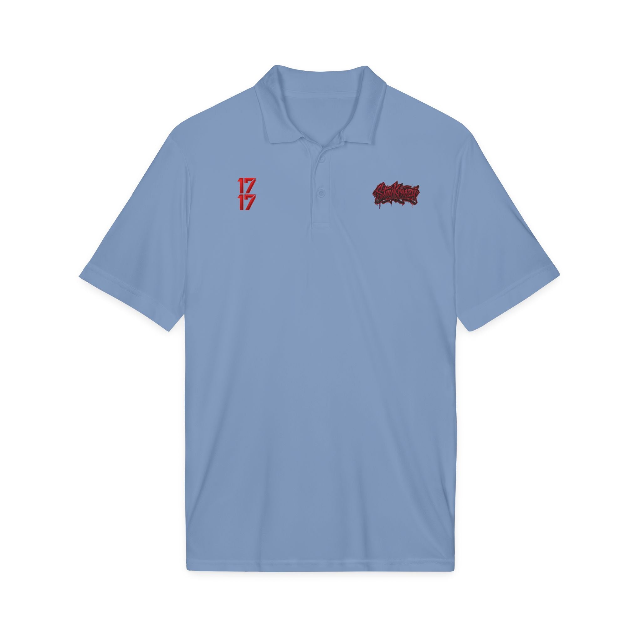 White Polo Shirt with Red '17' and Grunge Logo – Athletic Team Polo