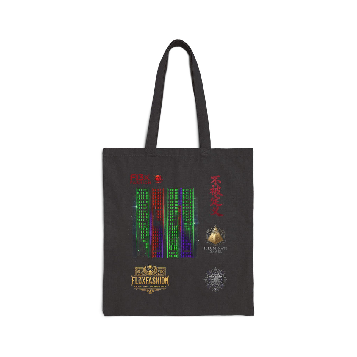 Canvas Tote Bag — Cyber City Graphic with Chinese Calligraphy