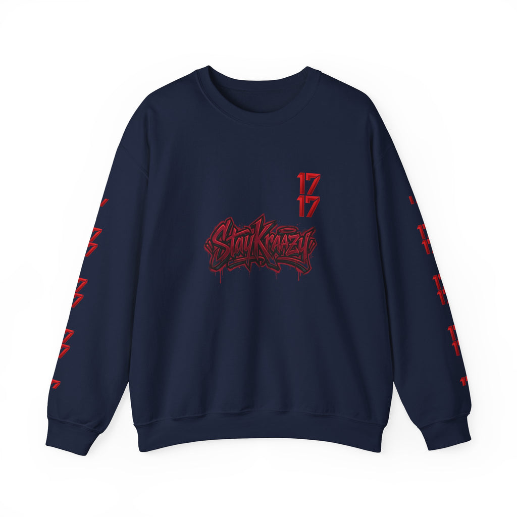 Streetwear Crewneck Sweatshirt — Graffiti 'Stay Krazy' Design with 17/17 Sleeve Accents