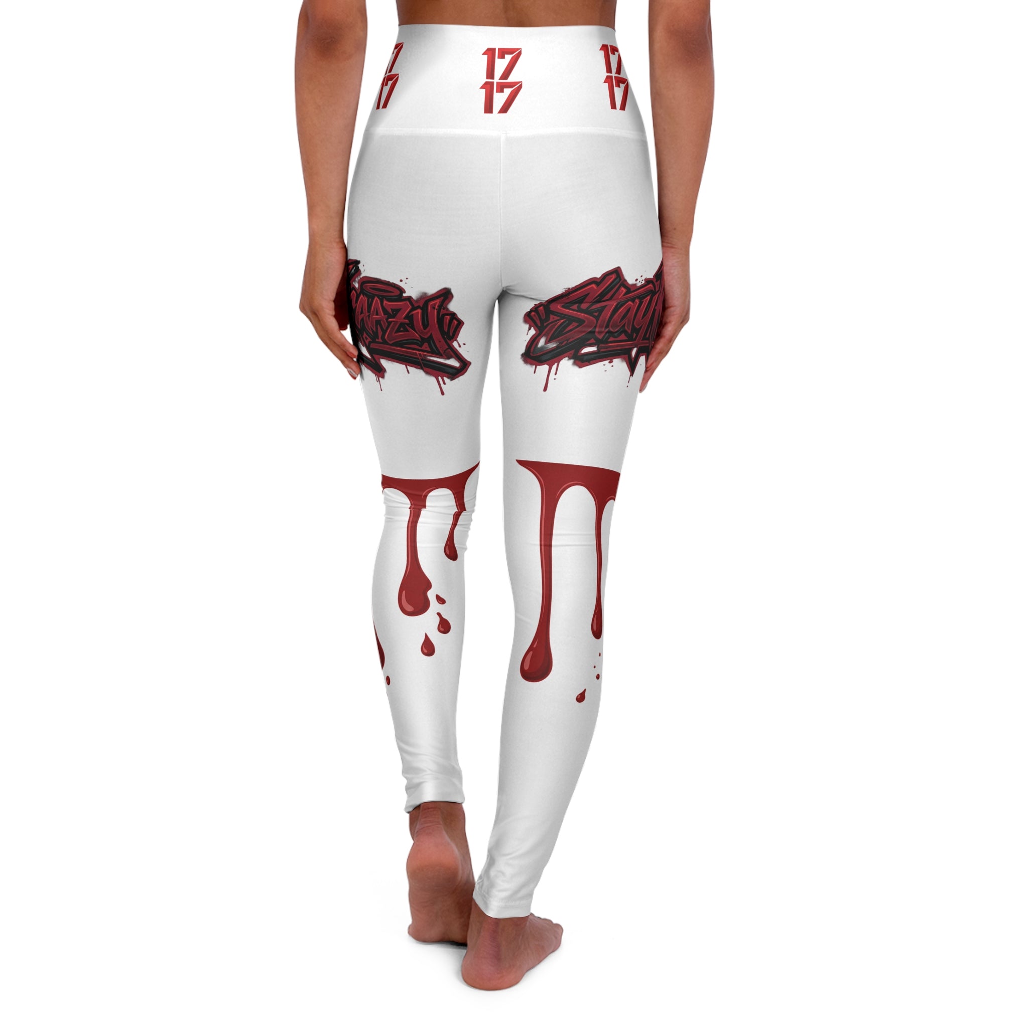 High-Waist Yoga Leggings — Dripping Blood & Graffiti Skull Graphic