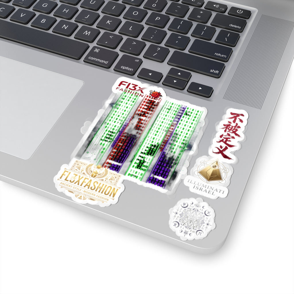 Kiss-Cut Stickers — Cyberpunk Circuit Sticker Pack with Japanese Script & Illuminati Emblem