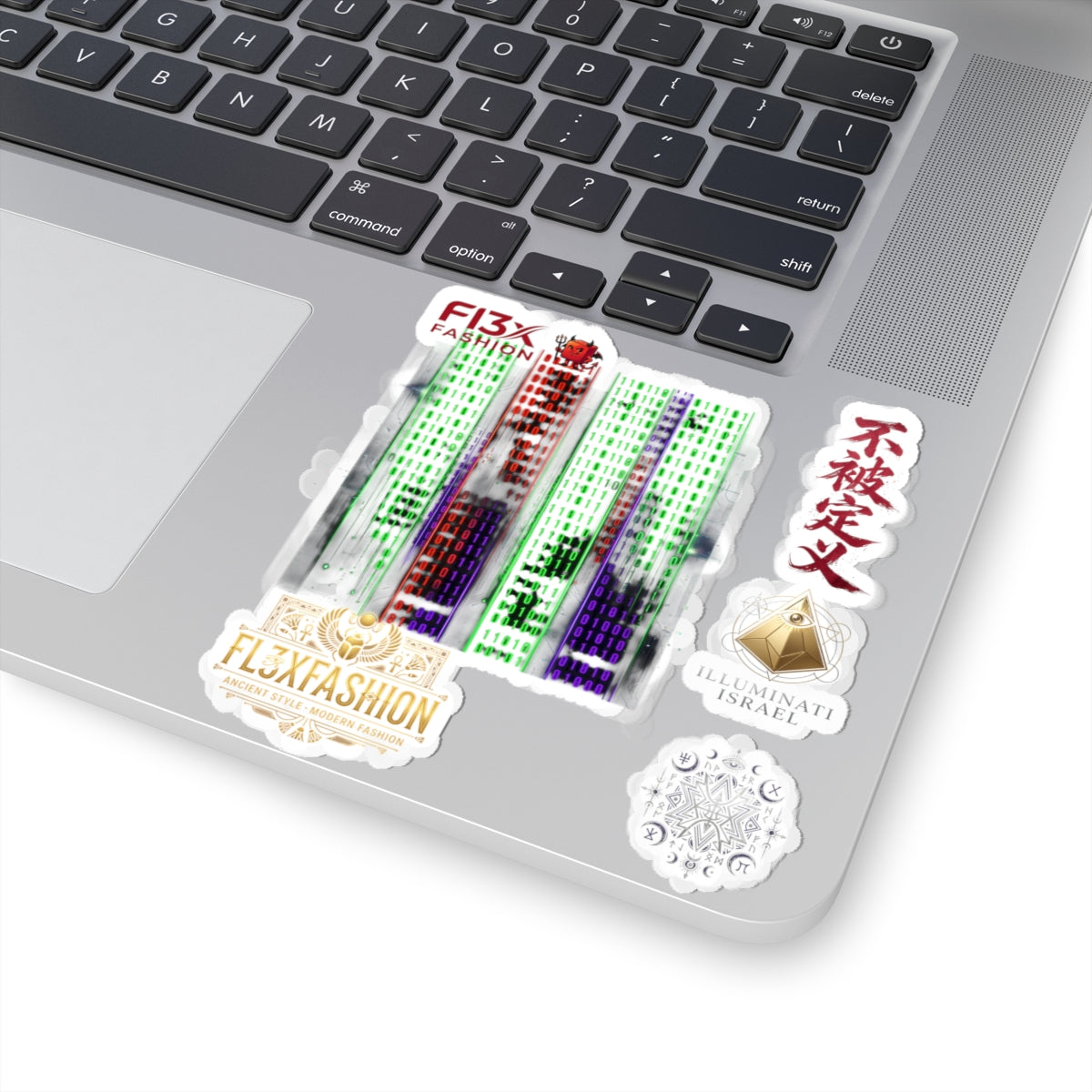 Kiss-Cut Stickers — Cyberpunk Circuit Sticker Pack with Japanese Script & Illuminati Emblem