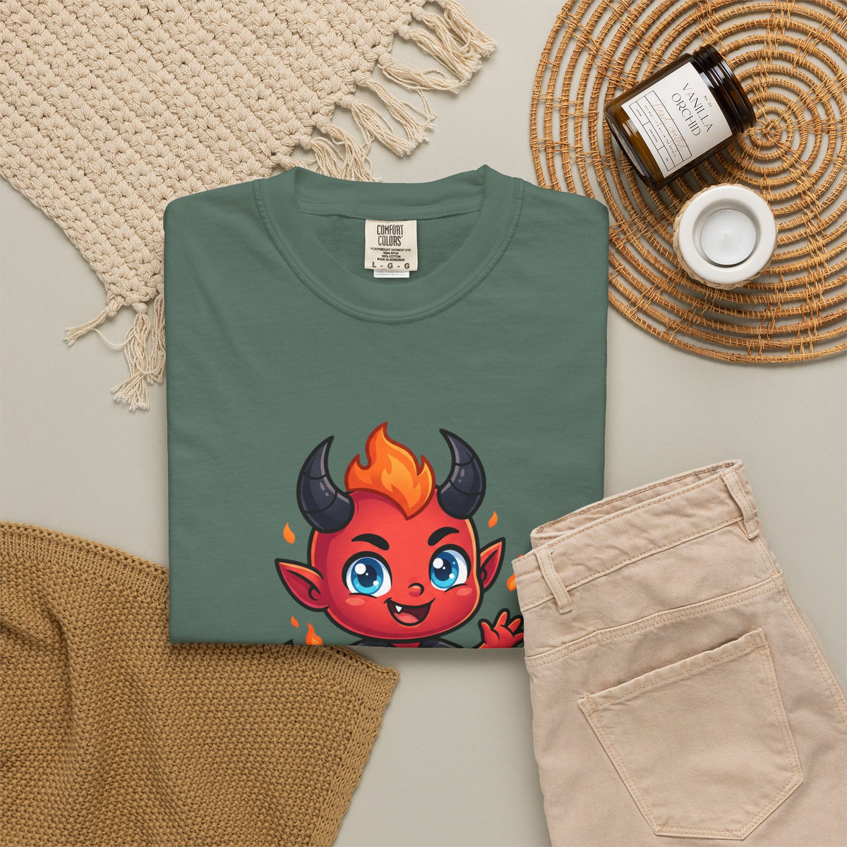 Devil Baby Graphic T-Shirt — Cute Red Demon Cartoon Tee with "FBfashionBaby" Script