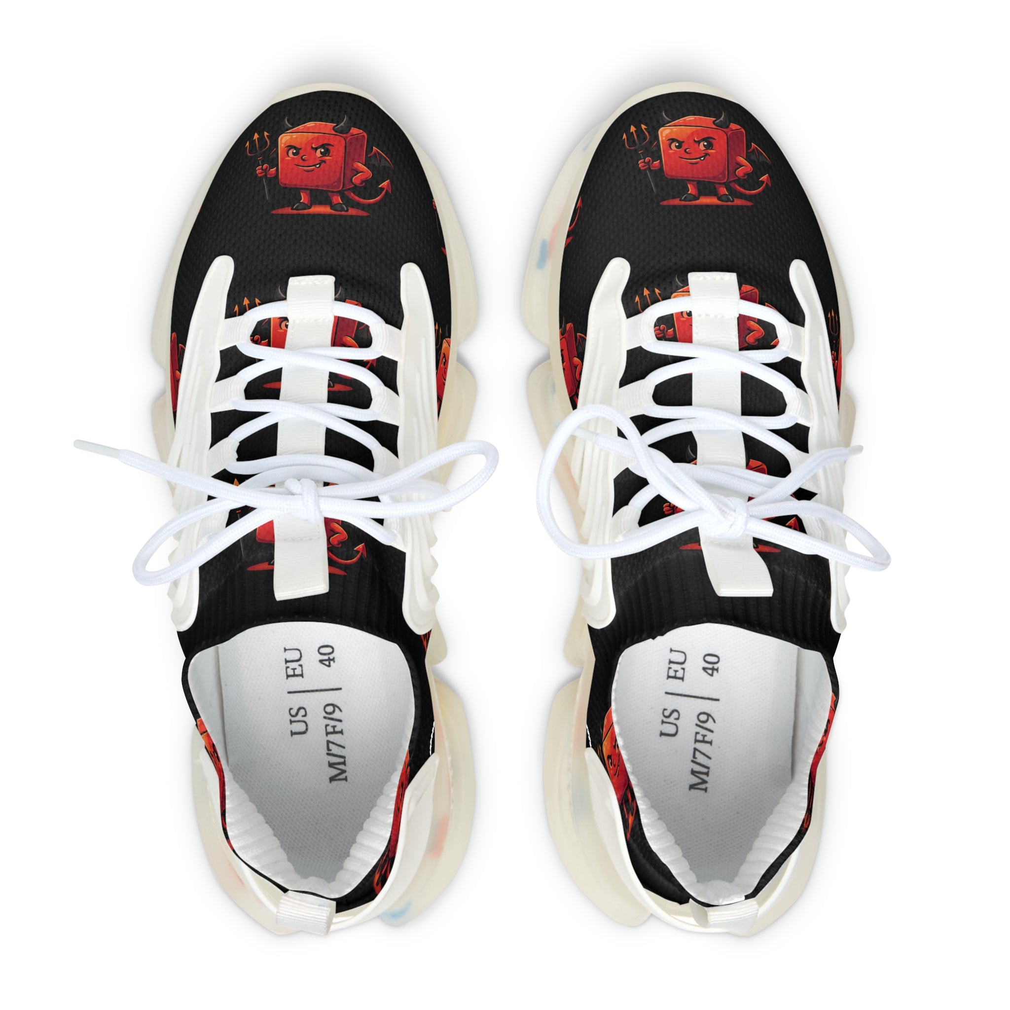 Women's Mesh Sneakers — Black Graphic Retro Cartoon Face Athletic Shoes