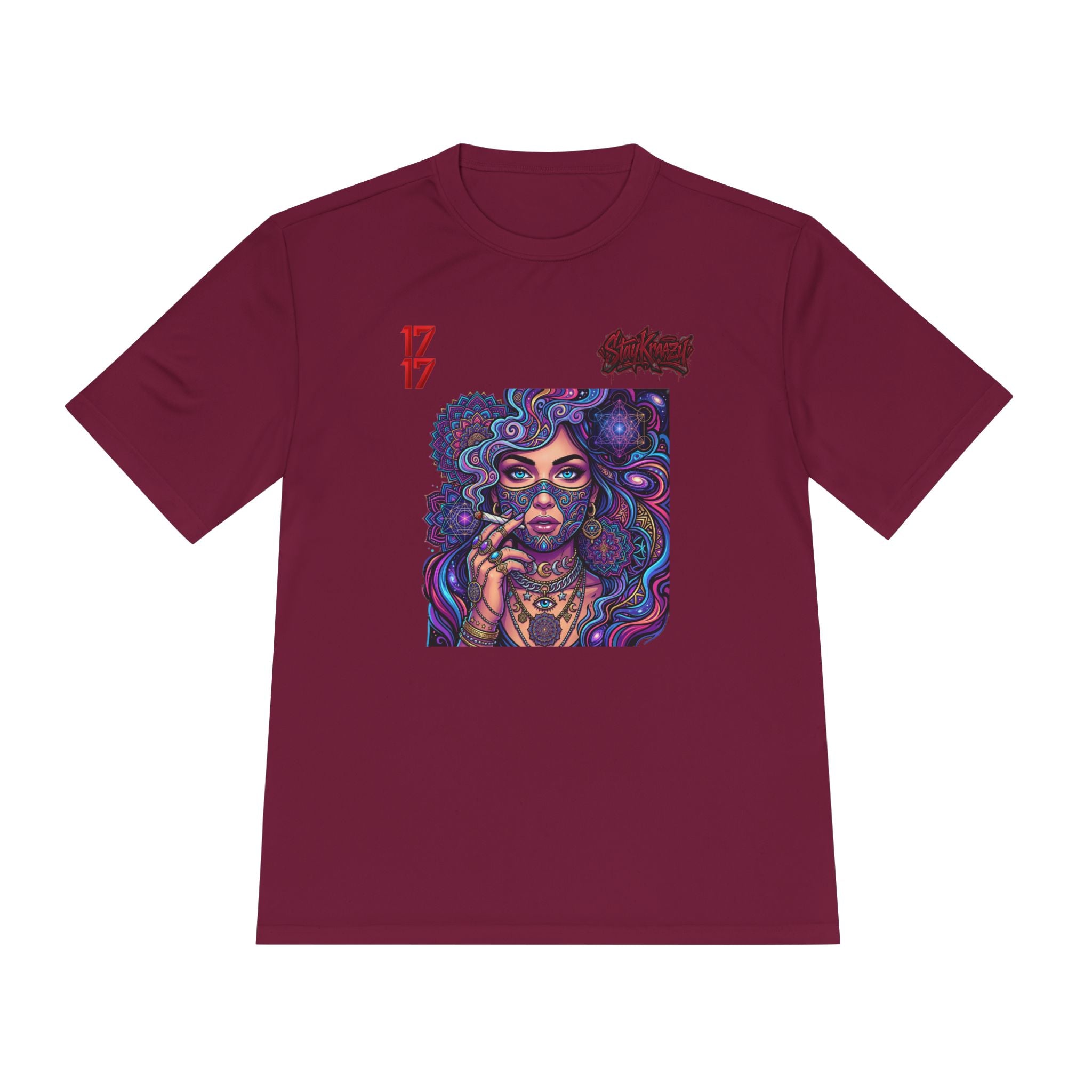 Psychedelic Woman Graphic Tee — Retro Cosmic Portrait Moisture‑Wicking Shirt