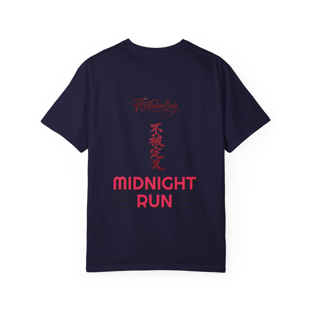 Midnight Run Tee — Vertical Japanese Script Graphic T-Shirt
