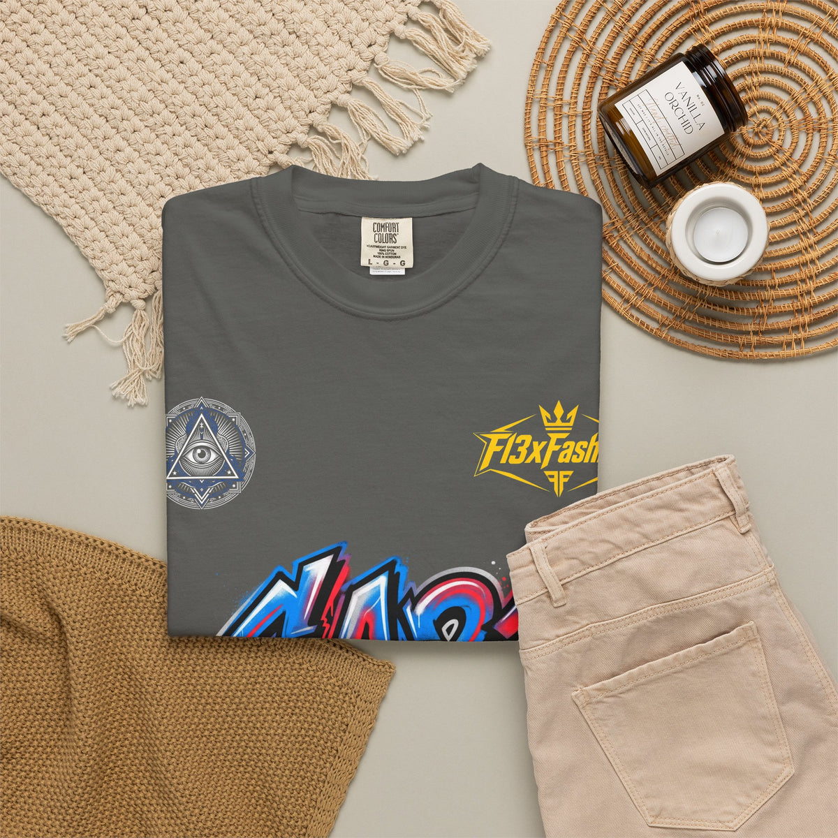 SA21 Graffiti T-Shirt — Urban Streetwear Tee with Drip Art & Tropical Patch