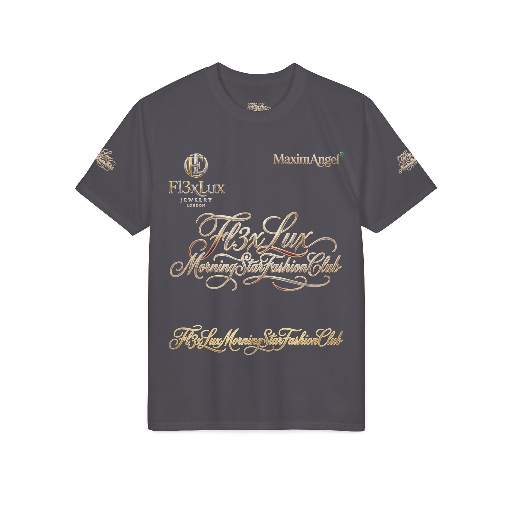 Luxury Gold Script Performance T-Shirt — F3xLux Morning Stay Fashion Club Design