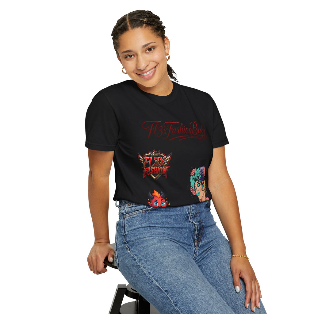 Artistic Floral Portrait T-Shirt — 'Fl3xFashionBaby' Graphic Tee