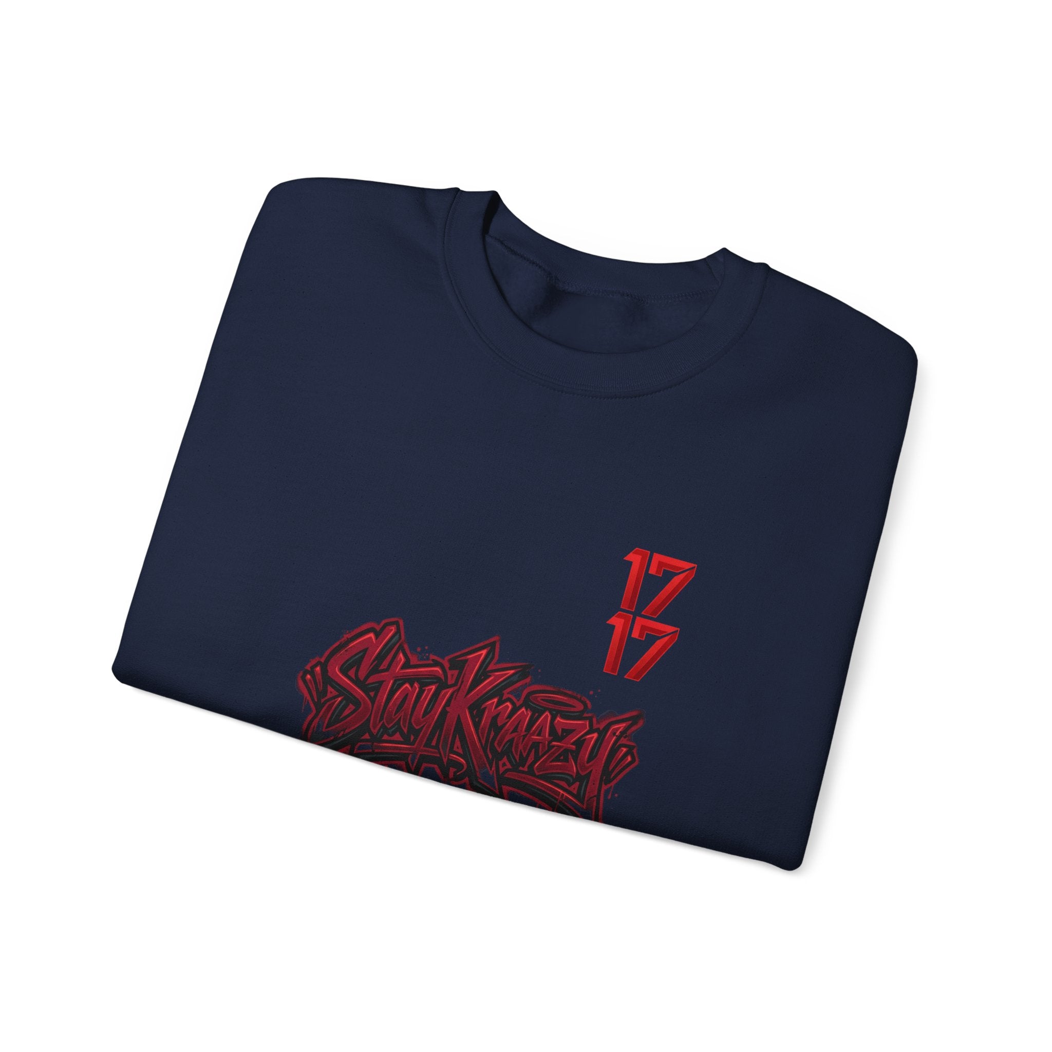 Streetwear Crewneck Sweatshirt — Graffiti 'Stay Krazy' Design with 17/17 Sleeve Accents