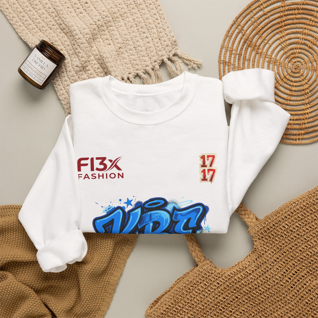 KBZ Graffiti Crewneck Sweatshirt – Streetwear Pullover with Blue Urban Tag Design