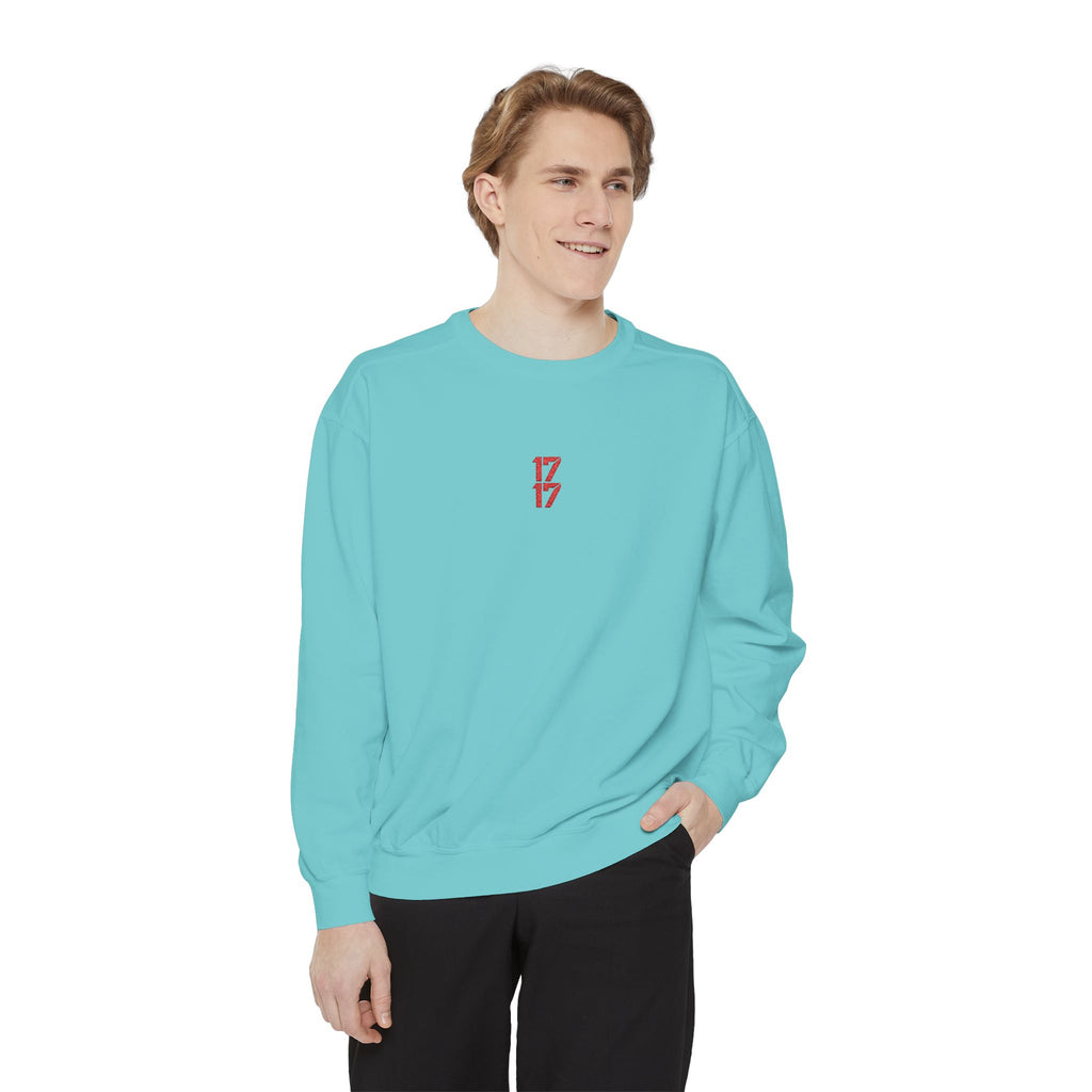 Sweatshirt — Minimal Red "17/17" Chest Logo Garment-Dyed Crew