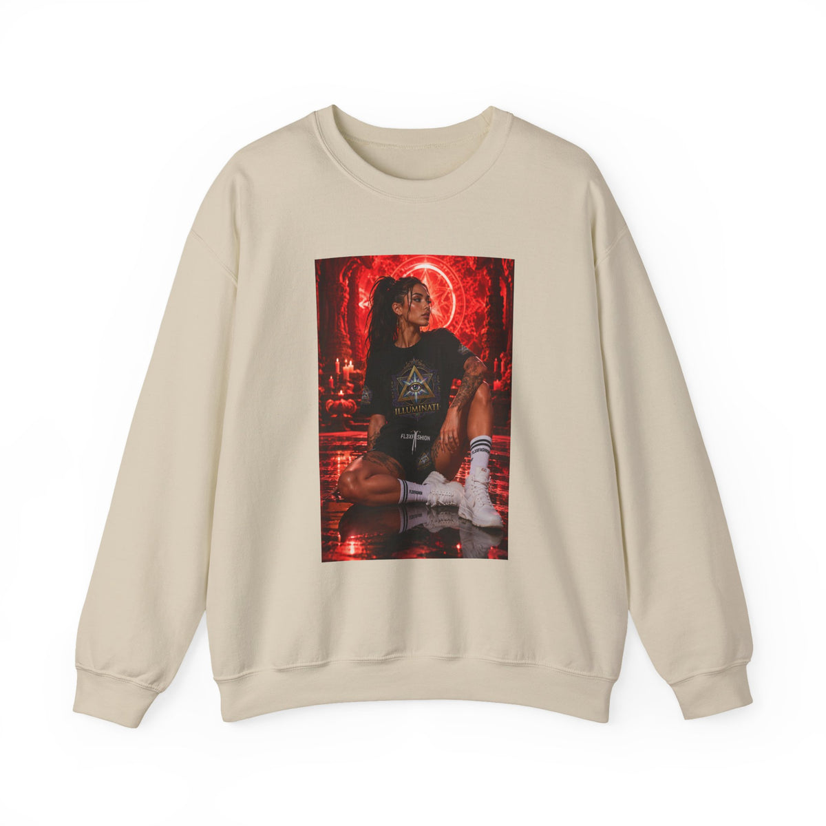 Crewneck Sweatshirt — Gothic Red Neon Angel Photo Print