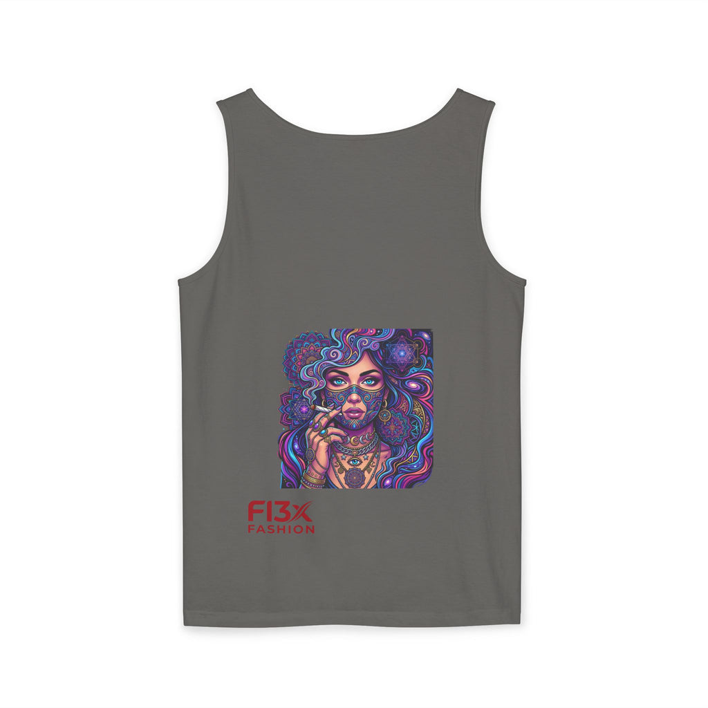 Graphic Tank Top - Colorful Cosmic Woman Illustration