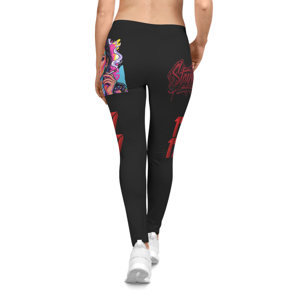 Women's Graphic Leggings — Neon Pinup & Street Art Collage