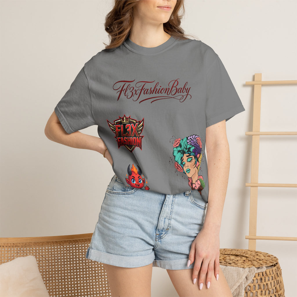 Artistic Floral Portrait T-Shirt — 'Fl3xFashionBaby' Graphic Tee