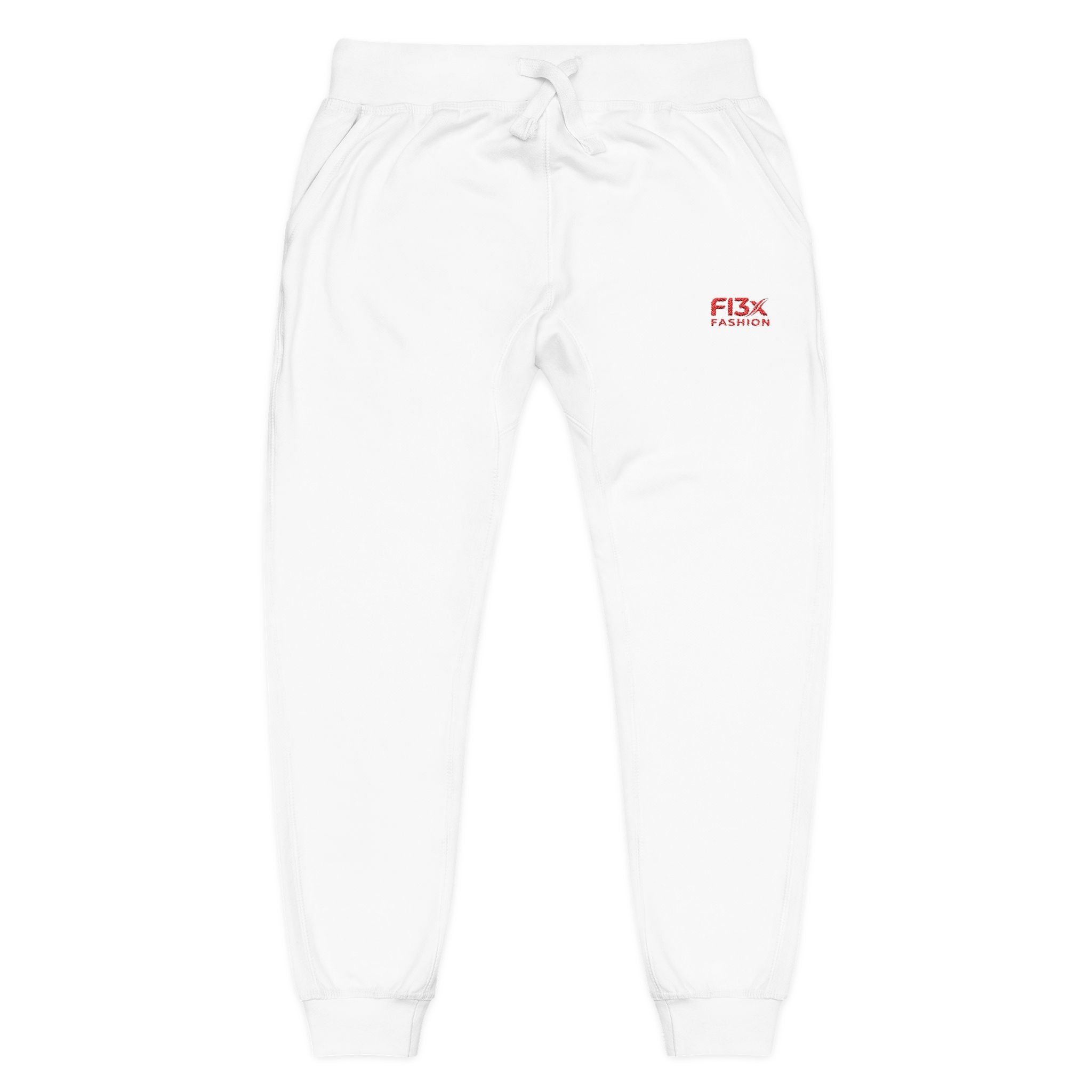 Embroidered Cozy Sweatpants — Minimal Red Logo Fleece Joggers