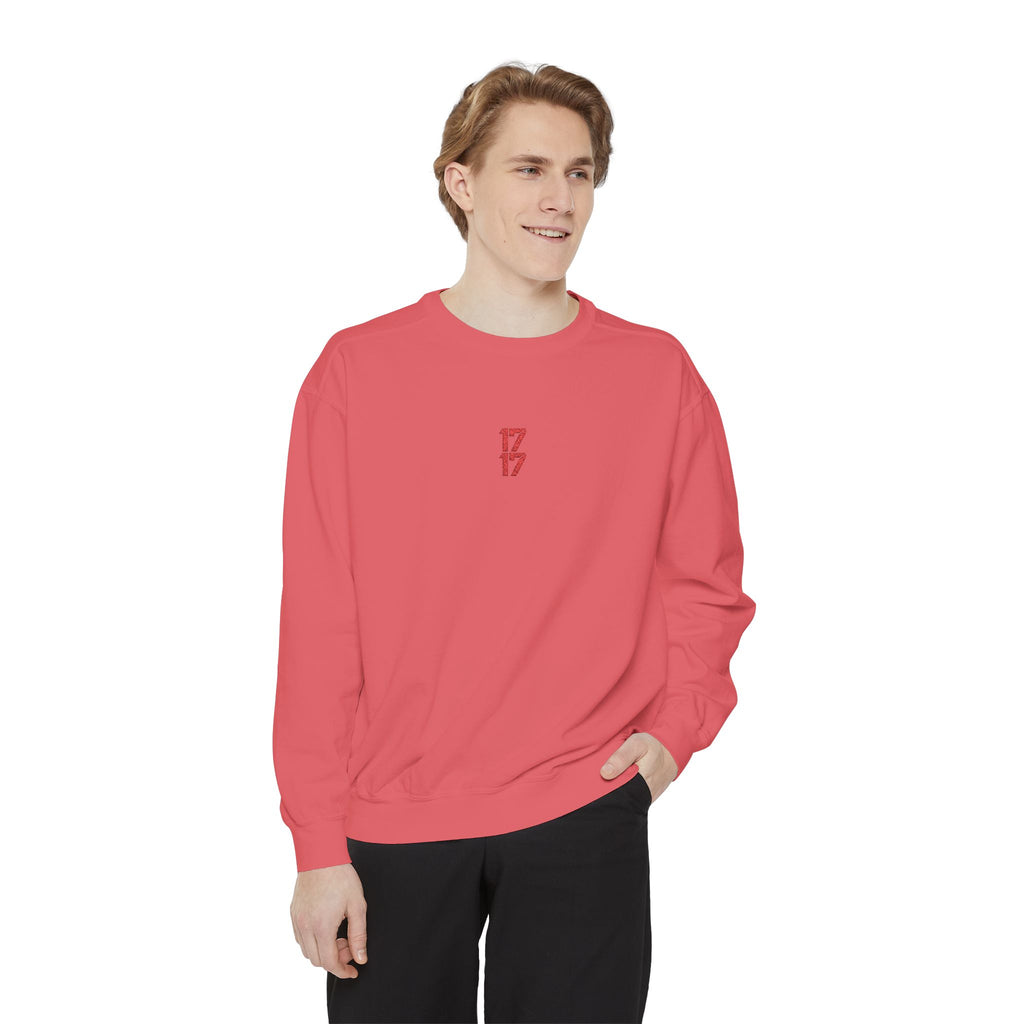 Sweatshirt — Minimal Red "17/17" Chest Logo Garment-Dyed Crew