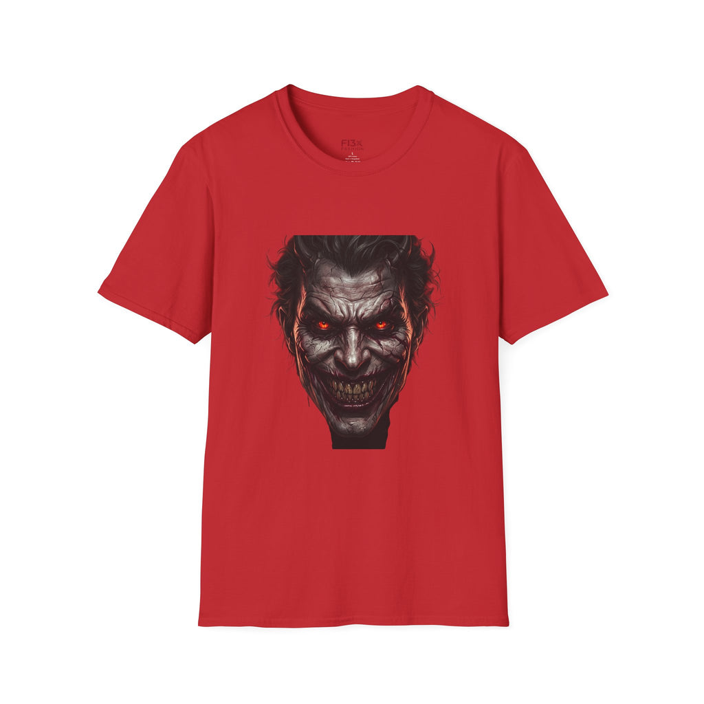 Horror Joker Face T-Shirt — Red-Eyed Villain Graphic Tee