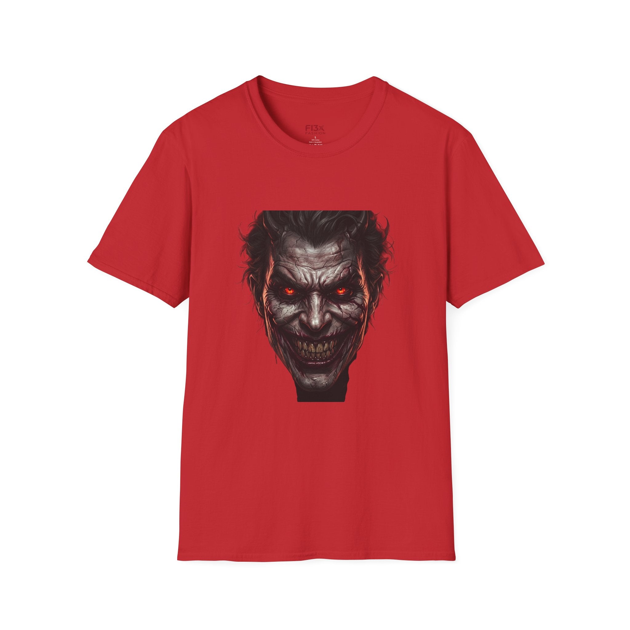 Horror Joker Face T-Shirt — Red-Eyed Villain Graphic Tee