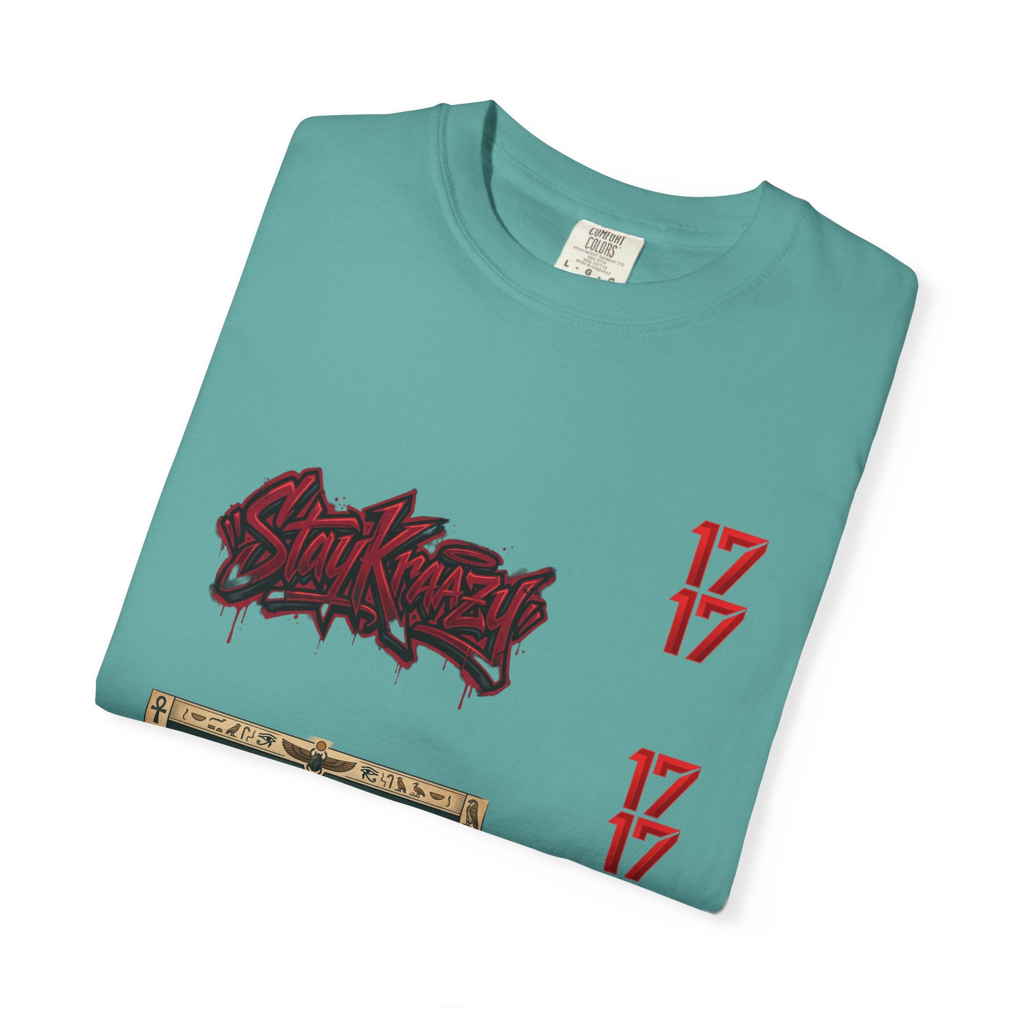 Graphic T-Shirt — Vintage Pyramid Collage with 'Wanted' Drip Design