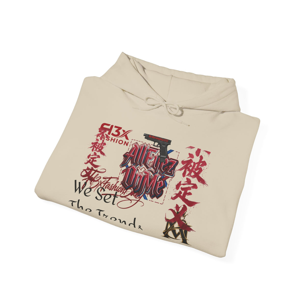 Graphic Hoodie — Asian Calligraphy & Red Ink Street Art Design