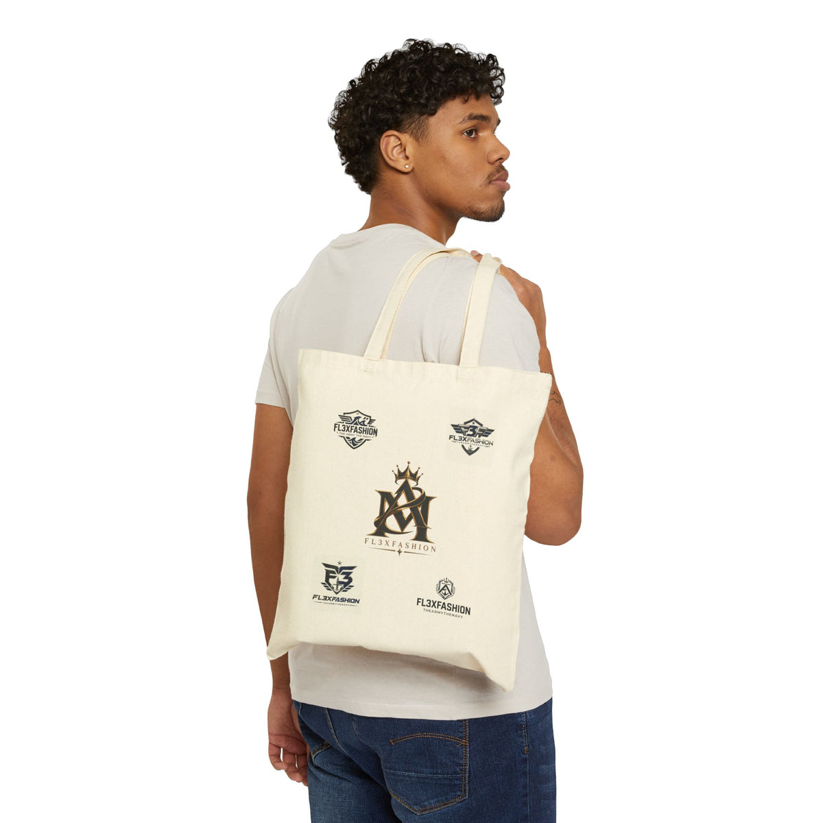 Canvas Tote Bag — Minimal Monogram Logos Cotton Shopper