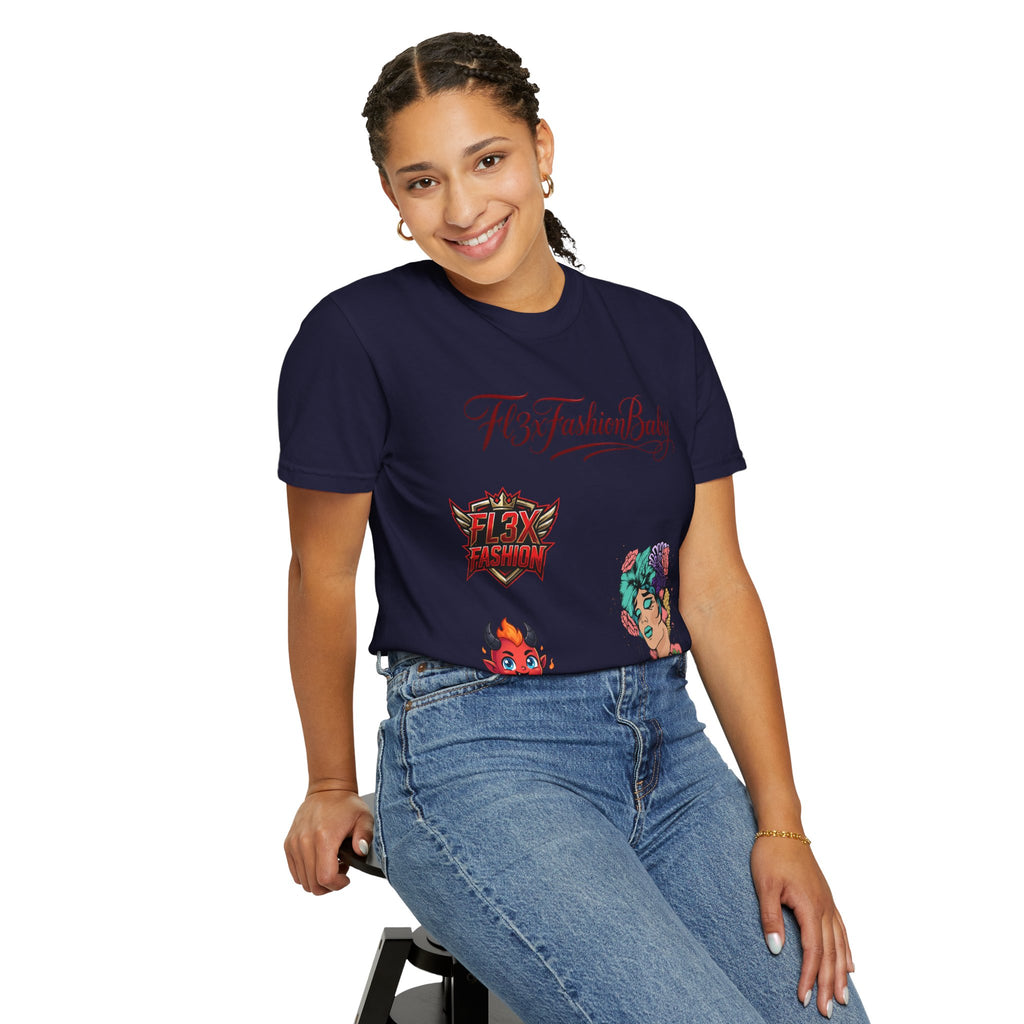 Artistic Floral Portrait T-Shirt — 'Fl3xFashionBaby' Graphic Tee