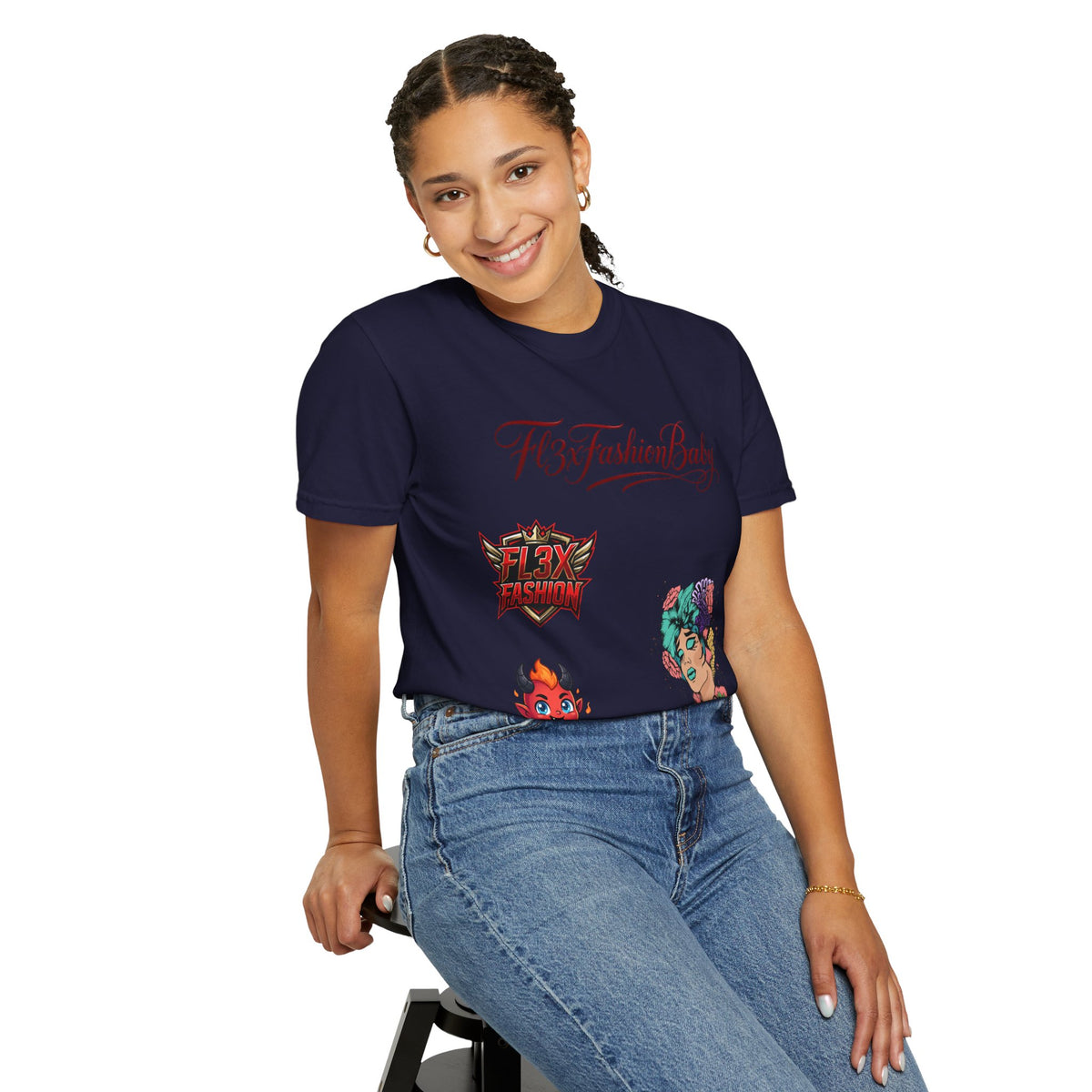 Artistic Floral Portrait T-Shirt — 'Fl3xFashionBaby' Graphic Tee