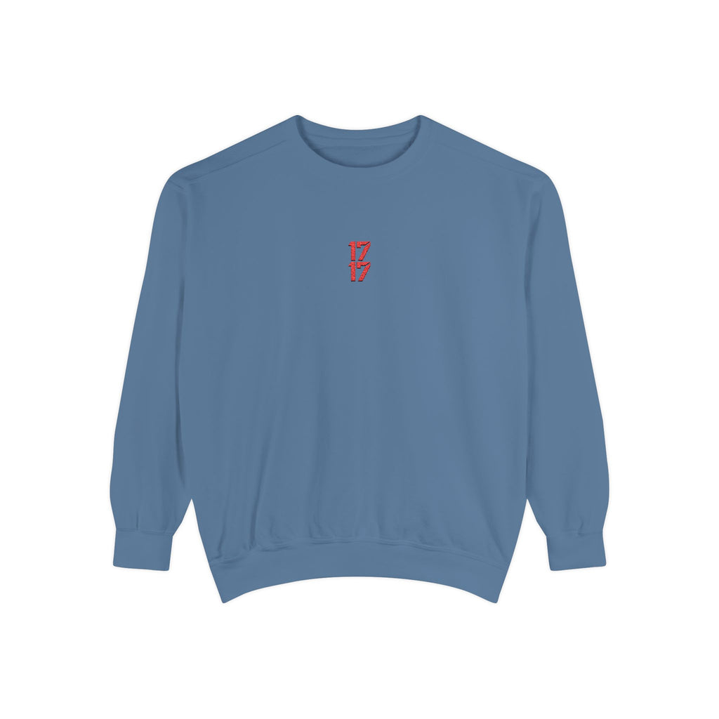 Sweatshirt — Minimal Red "17/17" Chest Logo Garment-Dyed Crew