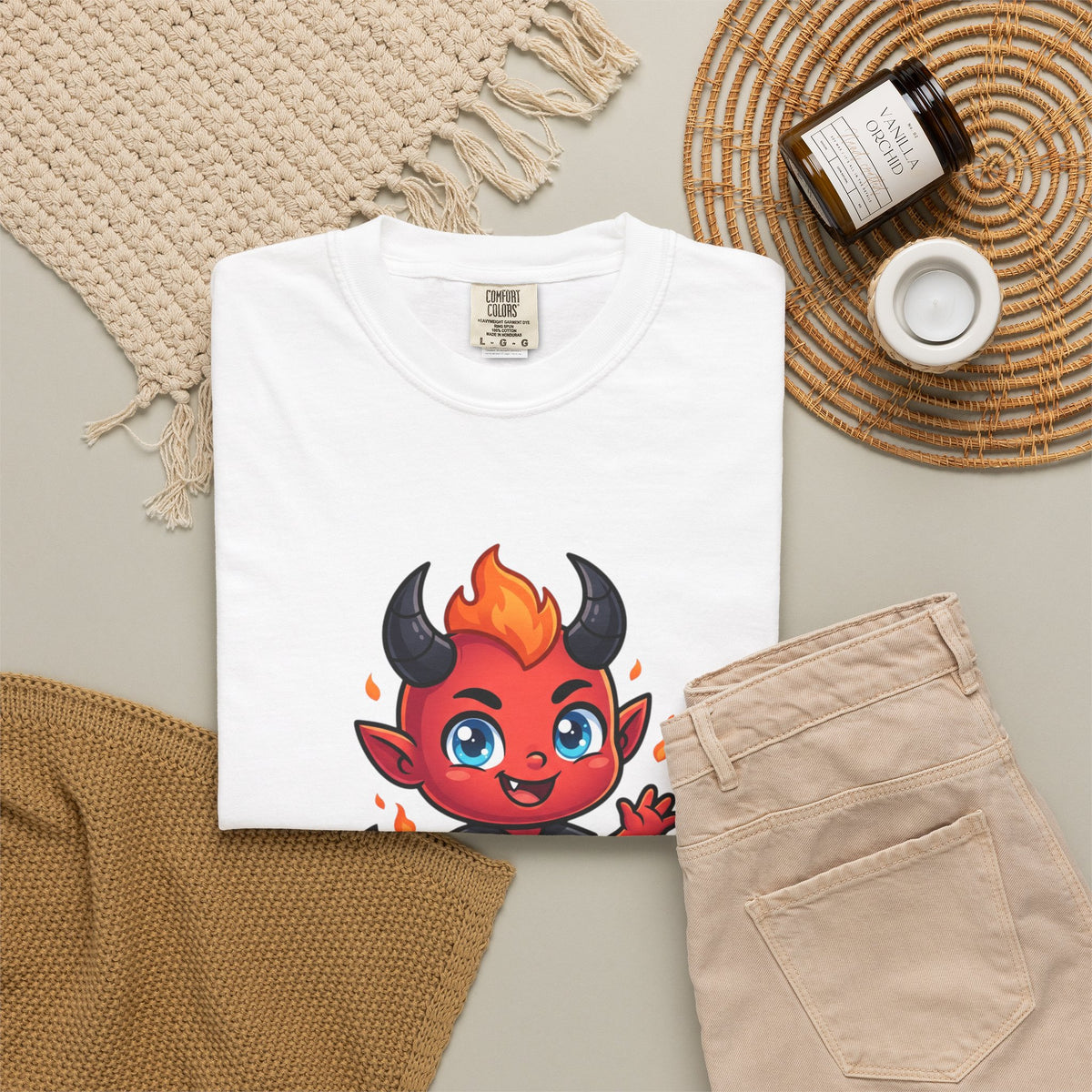 Devil Baby Graphic T-Shirt — Cute Red Demon Cartoon Tee with "FBfashionBaby" Script