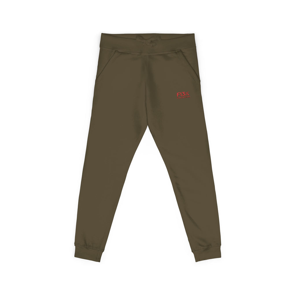 Embroidered Cozy Sweatpants — Minimal Red Logo Fleece Joggers