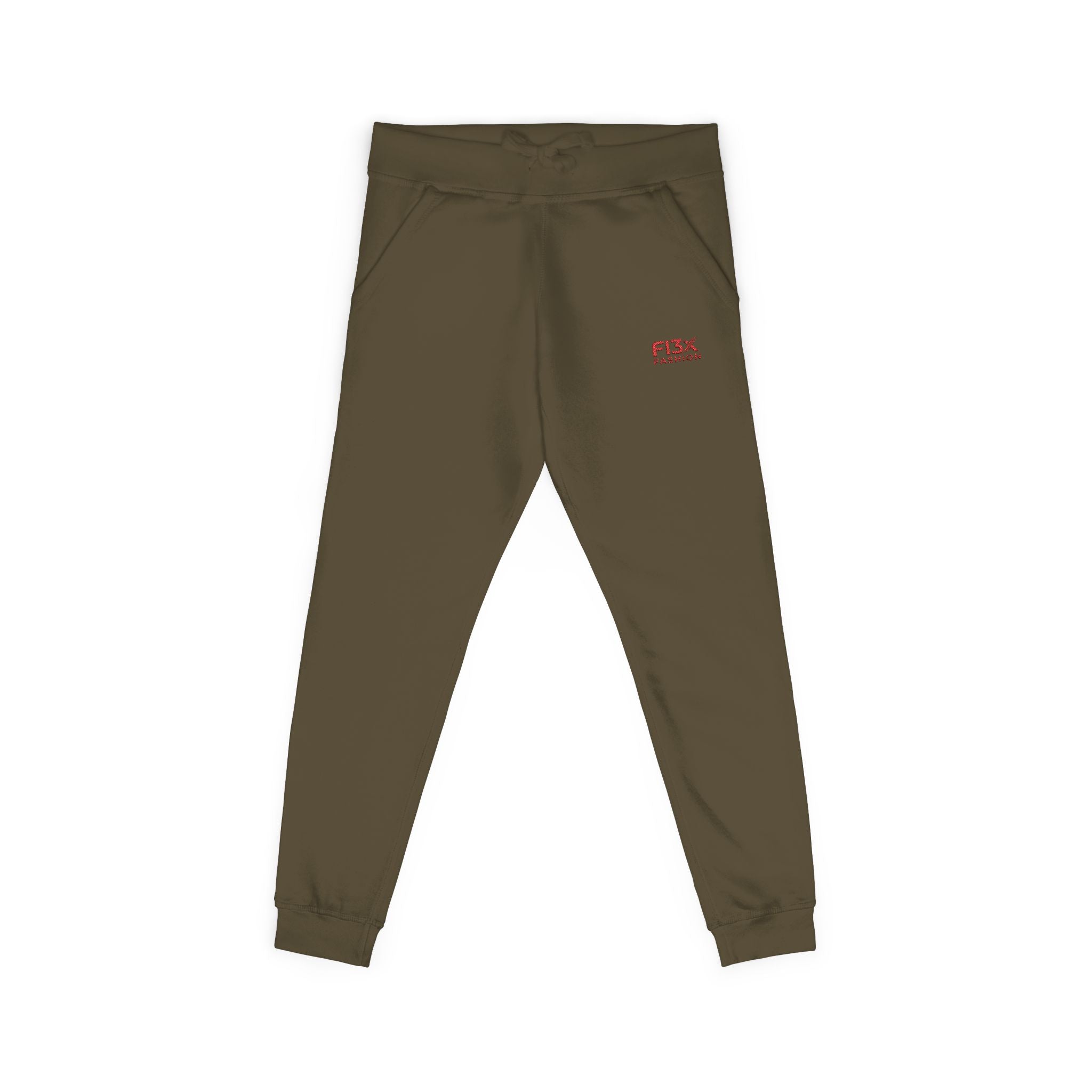Embroidered Cozy Sweatpants — Minimal Red Logo Fleece Joggers