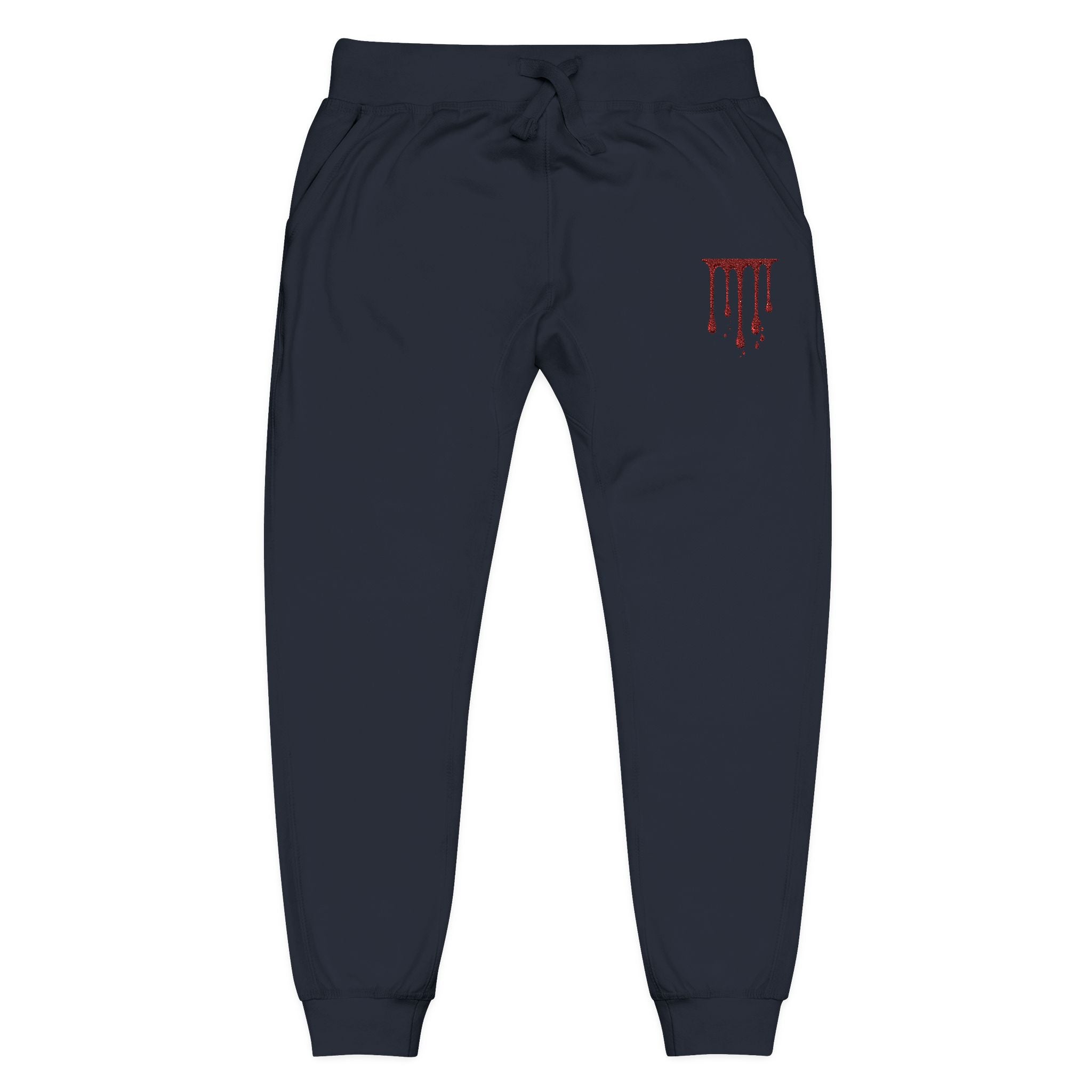 Embroidered Drip Horror Sweatpants — White Fleece Joggers