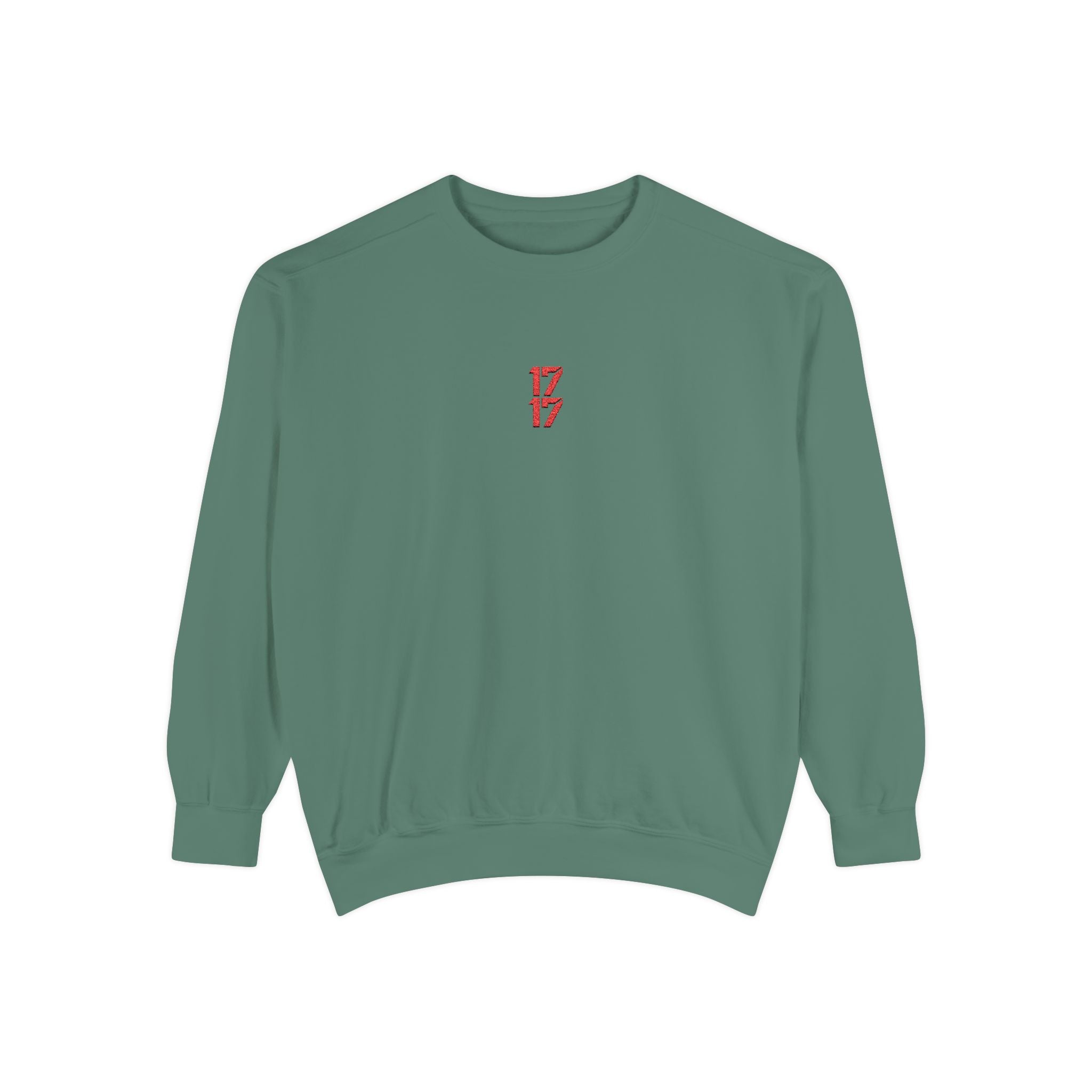 Sweatshirt — Minimal Red "17/17" Chest Logo Garment-Dyed Crew