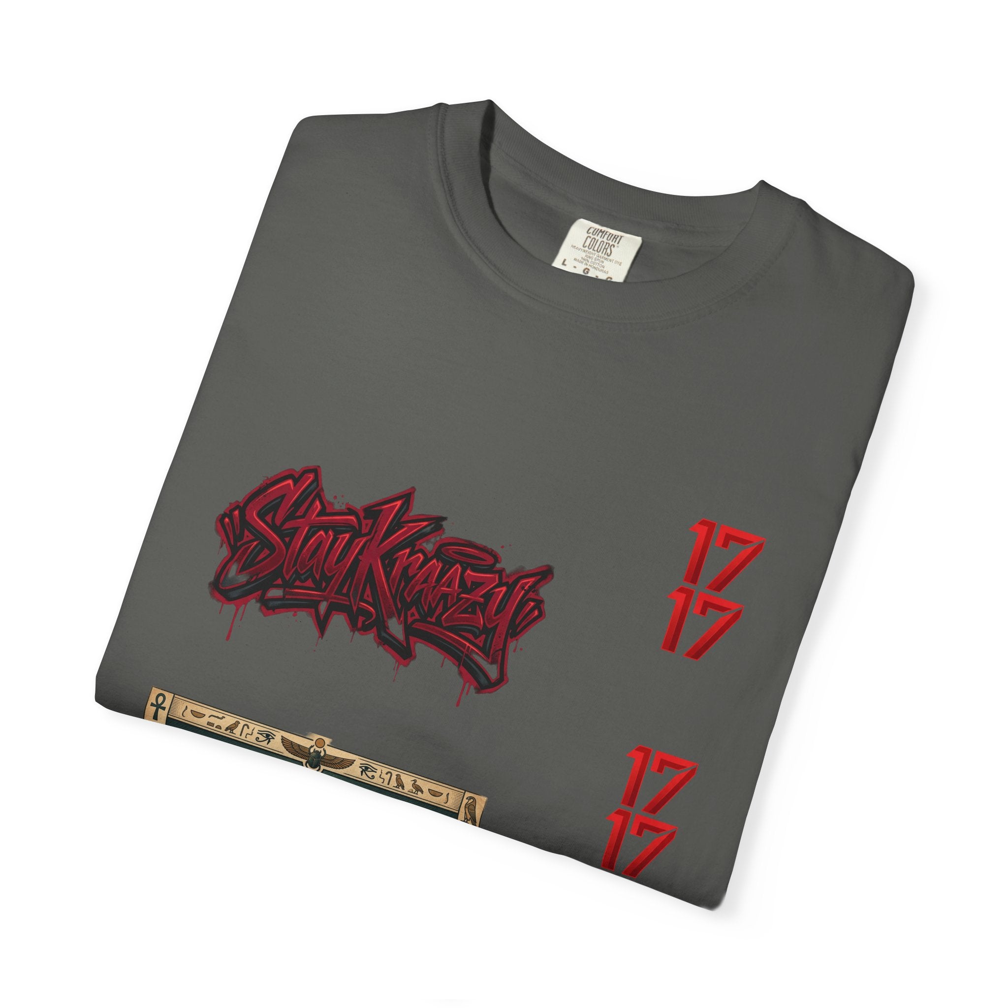 Graphic T-Shirt — Vintage Pyramid Collage with 'Wanted' Drip Design