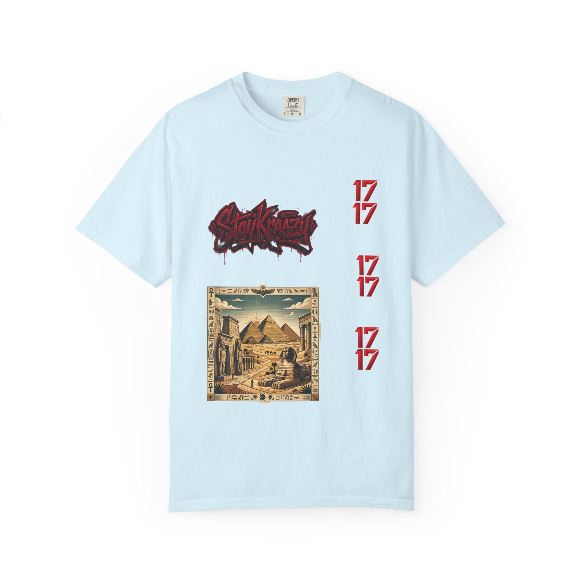Graphic T-Shirt — Vintage Pyramid Collage with 'Wanted' Drip Design